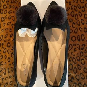 Black suede Alfani shoes with Pom Pom